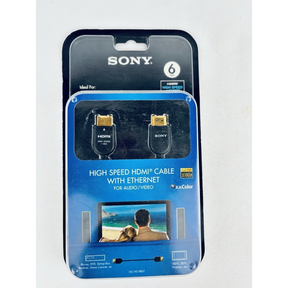 Sony High Speed HDMI Audio Video Cable 6 Feet Full HD 1080P DLC-HE18BDT